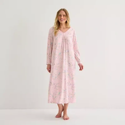 Adonna Womens V Neck Long Sleeve Nightgown In Pink