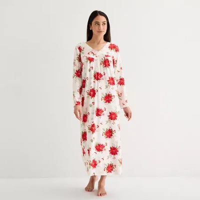 Adonna Womens V Neck Long Sleeve Nightgown In White