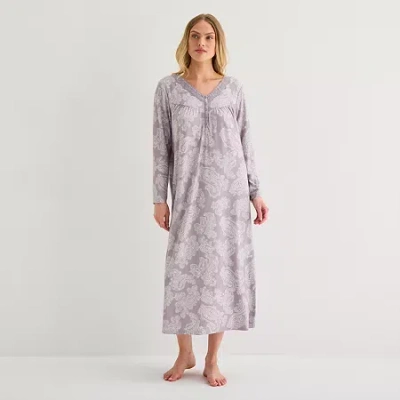 Adonna Womens V Neck Long Sleeve Nightgown In Gray