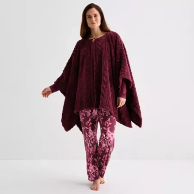 Liz Claiborne Poncho Womens Fleece Long Sleeve Mid Length Robe In Red