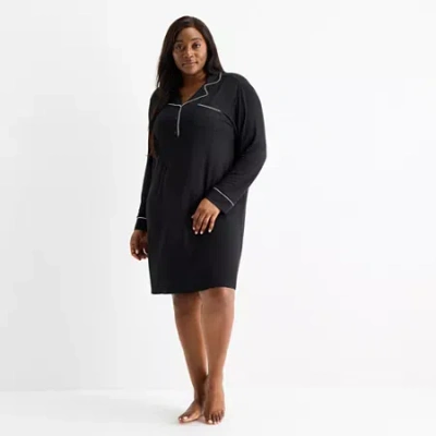 Liz Claiborne Womens Long Sleeve Plus Nightshirt In Black