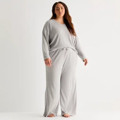 Ambrielle Womens Rib Plus Pajama Pants In Gray