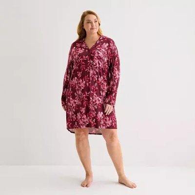Liz Claiborne Womens Long Sleeve Plus Nightshirt In Red