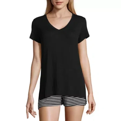 Ambrielle Womens V Neck Short Sleeve Pajama Top In Black