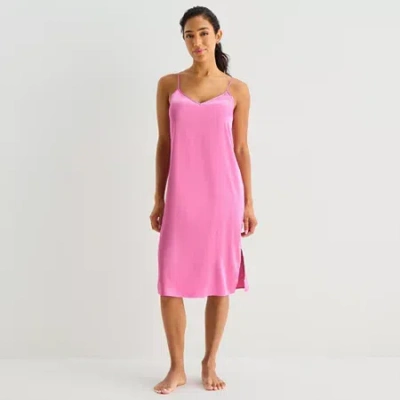 Ambrielle Womens Satin V Neck Sleeveless Nightgown In Pink