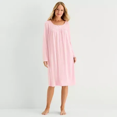 Adonna Womens Round Neck Long Sleeve Nightgown In Pink