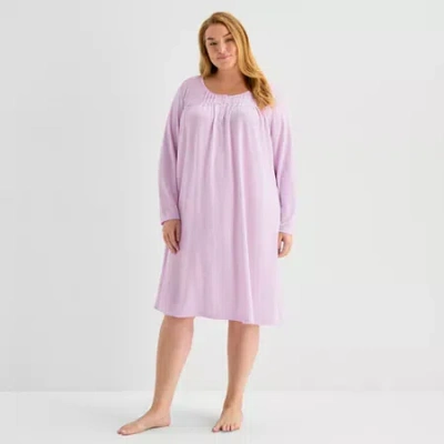 Adonna Womens Round Neck Long Sleeve Plus Nightgown In Purple