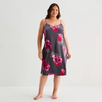 Ambrielle Womens Satin V Neck Sleeveless Plus Nightgown In Gray
