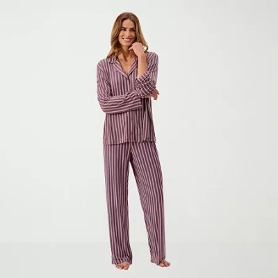 Martha Stewart Womens Long Sleeve 2-pc. Pajama Top In Purple