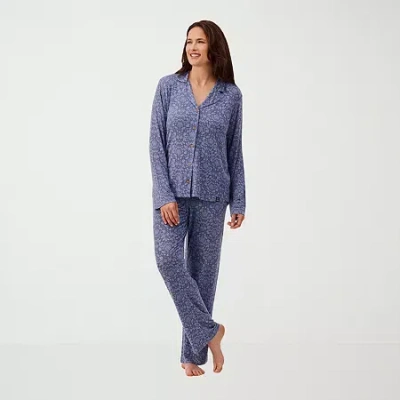 Martha Stewart Womens Long Sleeve 2-pc. Pajama Top In Blue