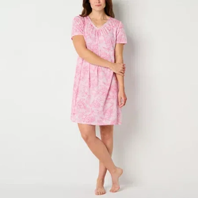 Adonna Womens V Neck Short Sleeve Nightgown In Pink