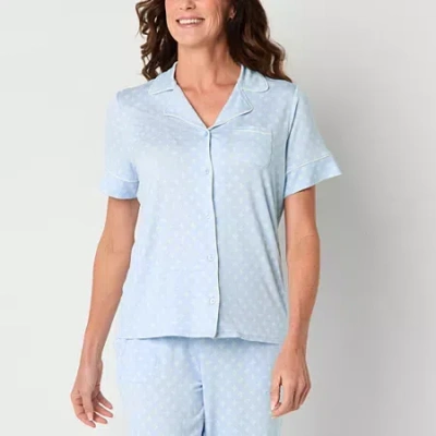 Liz Claiborne Cool And Calm Womens Short Sleeve Pajama Top In Blue