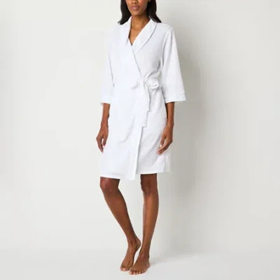 Liz Claiborne Womens Waffle 3/4 Sleeve Knee Length Robe In White