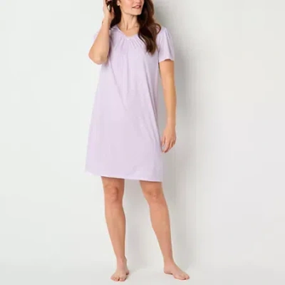 Adonna Womens V Neck Short Sleeve Nightgown In White