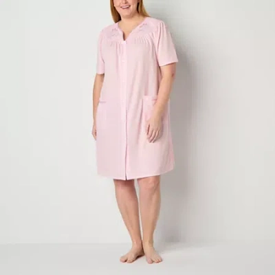 Adonna Womens Plus Waffle Short Sleeve Long Length Robe In Pink