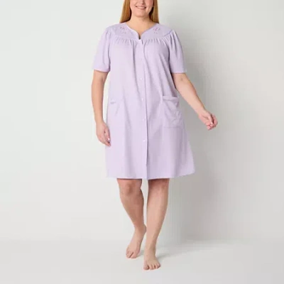 Adonna Womens Plus Waffle Short Sleeve Long Length Robe In Purple