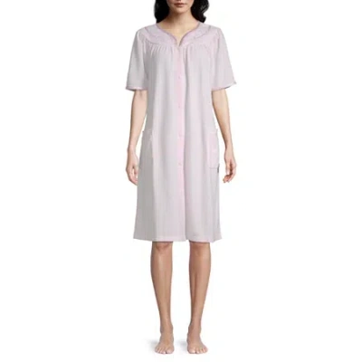 Adonna Womens Waffle Short Sleeve Knee Length Robe In Pink