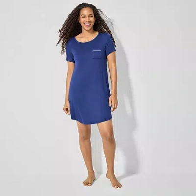 Liz Claiborne Cool And Calm Womens Crew Neck Short Sleeve Nightshirt In Blue