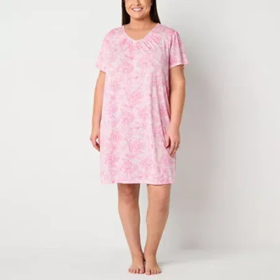 Adonna Womens Round Neck Short Sleeve Plus Nightgown In Pink