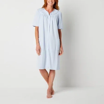 Adonna Womens Waffle Short Sleeve Knee Length Robe In Blue