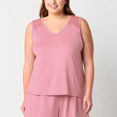 Ambrielle Womens V Neck Sleeveless Plus Pajama Top In Pink