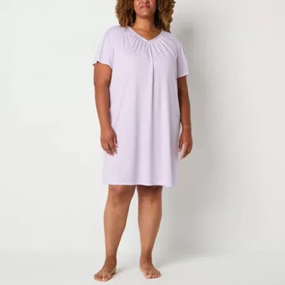 Adonna Womens Round Neck Short Sleeve Plus Nightgown In Purple