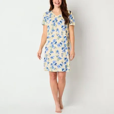 Adonna Womens V Neck Short Sleeve Nightgown In Blue