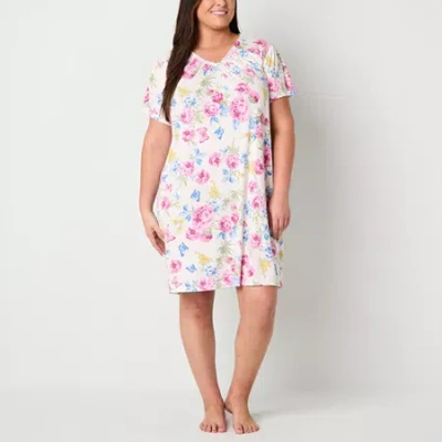 Adonna Womens Round Neck Short Sleeve Plus Nightgown In White