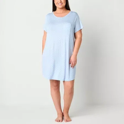 Liz Claiborne Cool And Calm Womens Crew Neck Short Sleeve Plus Nightshirt In Blue