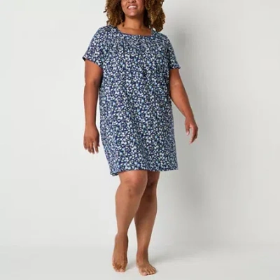 Adonna Womens Short Sleeve Plus Nightgown In Blue