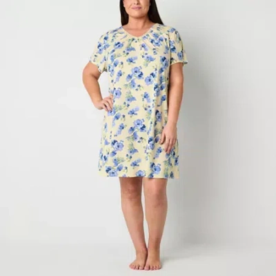 Adonna Womens Round Neck Short Sleeve Plus Nightgown In Yellow