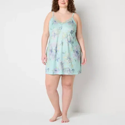 Ambrielle Womens Plus Sleeveless V Neck Chemise In Purple