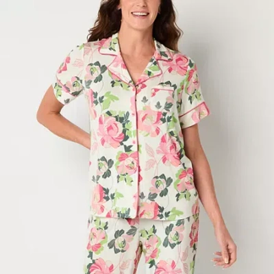 Liz Claiborne Cool And Calm Womens Short Sleeve Pajama Top In White