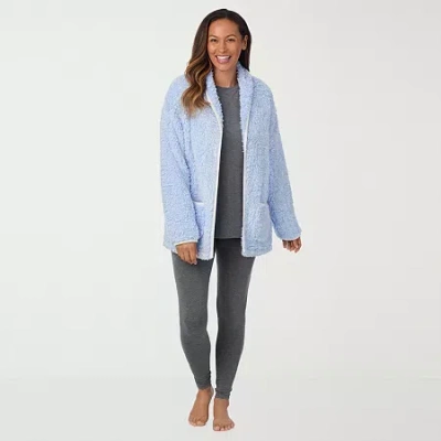 Cuddl Duds Womens Sherpa Long Sleeve Mid Length Robe In Blue
