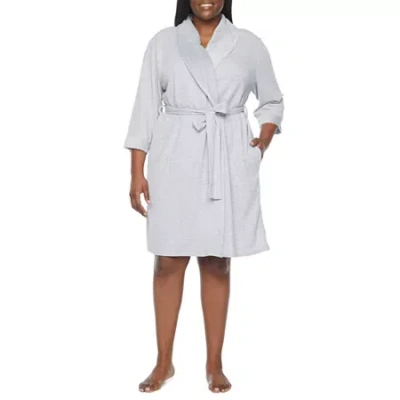Liz Claiborne Womens Plus 3/4 Sleeve Knee Length Robe In Gray