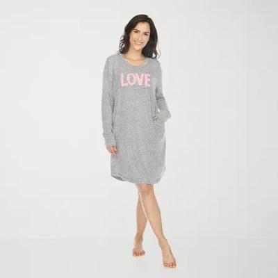 White Mark Womens Round Neck Long Sleeve Nightshirt In Blue