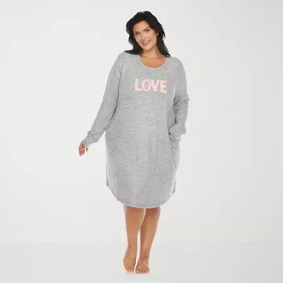 White Mark Womens Round Neck Long Sleeve Plus Nightgown In Blue