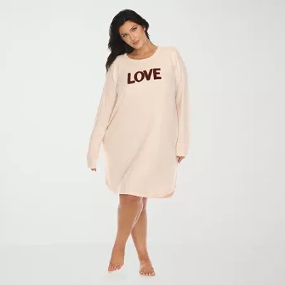 White Mark Womens Round Neck Long Sleeve Plus Nightgown In Pink