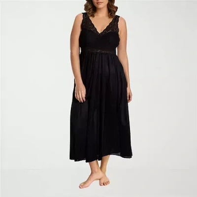 Exquisite Form Womens V Neck Sleeveless Plus Nightgown In Black