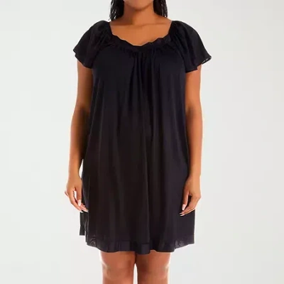 Exquisite Form Womens V Neck Short Sleeve Average Figure Nightgown In Black