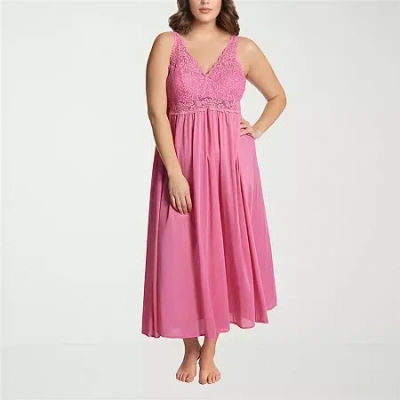 Exquisite Form Womens V Neck Sleeveless Plus Nightgown In Pink