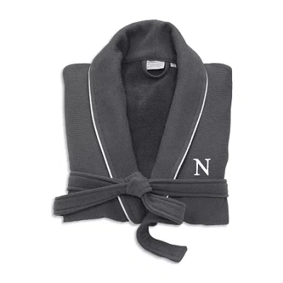 Linum Home Textiles Personalized Waffle Terry Bathrobe Unisex Adult Waffle Long Sleeve Long Length Robe In Gray
