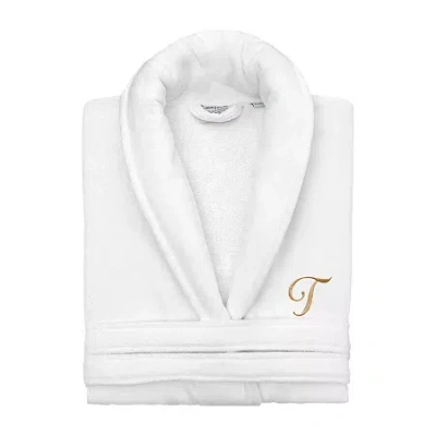 Linum Home Textiles Personalized Anovia Bathrobe Unisex Adult Velour Long Sleeve Long Length Robe In White