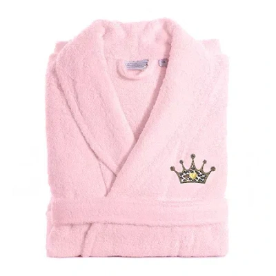 Linum Home Textiles Embroidered Cheetah Crown Terry Bathrobe Unisex Adult Terry Cloth Long Sleeve Long Length Robe In Pink