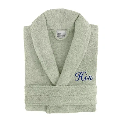 Linum Home Textiles Embroidered His Terry Bathrobe Unisex Adult Terry Cloth Long Sleeve Long Length Robe In Green