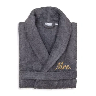 Linum Home Textiles Embroidered Mrs Terry Bathrobe Unisex Adult Terry Cloth Long Sleeve Long Length Robe In Gray