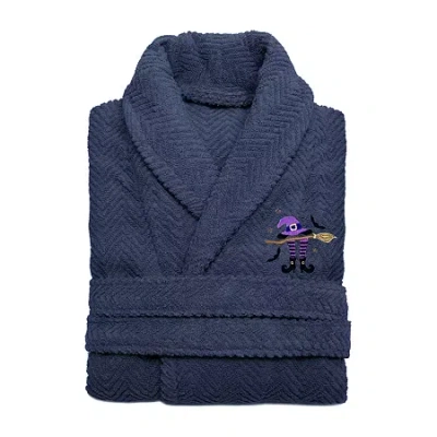 Linum Home Textiles Halloween Herringbone Bathrobe Unisex Adult Long Sleeve Long Length Robe In Blue
