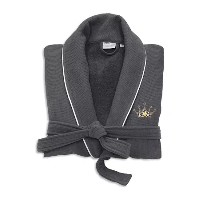 Linum Home Textiles Embroidered Cheetah Crown Waffle Terry Bathrobe Unisex Adult Waffle Long Sleeve Long Length Robe In Gray