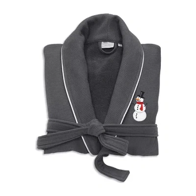 Linum Home Textiles Embroidered Snowman Waffle Terry Bathrobe Unisex Adult Waffle Long Sleeve Long Length Robe In Gray