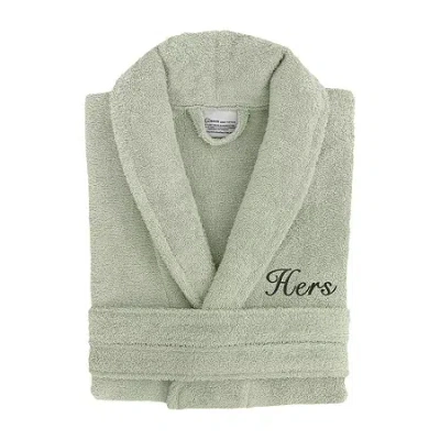 Linum Home Textiles Embroidered Hers Terry Bathrobe Unisex Adult Terry Cloth Long Sleeve Long Length Robe In Green